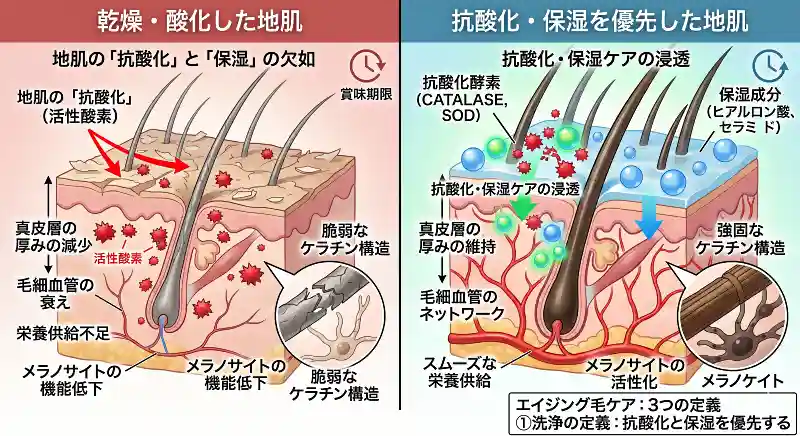 洗浄の定義：地肌の「抗酸化」と「保湿」を優先する