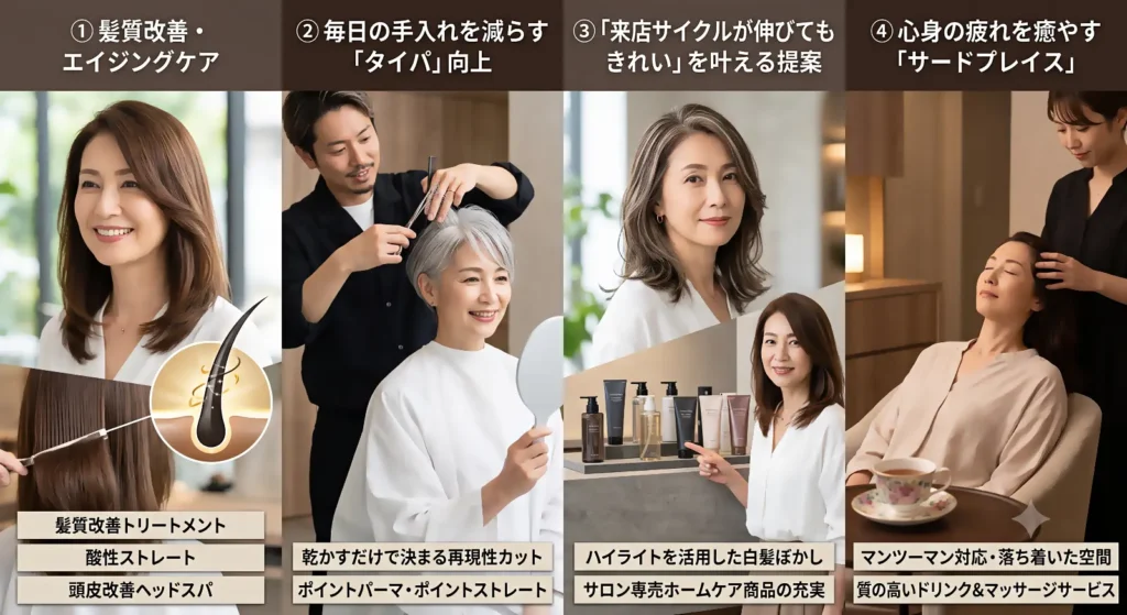 物価高でも大人世代に「人気美容室メニュー・サービス」の4つのカテゴリー